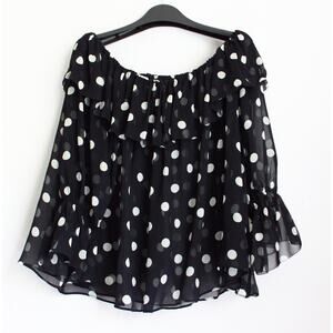 Doen Black Polka Dot Off-Shoulder Blouse with White Dots
